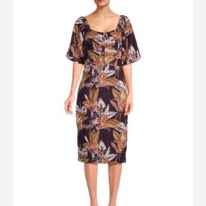Walter Baker Black and Orange Midi Sundress with Bishop Sleeves